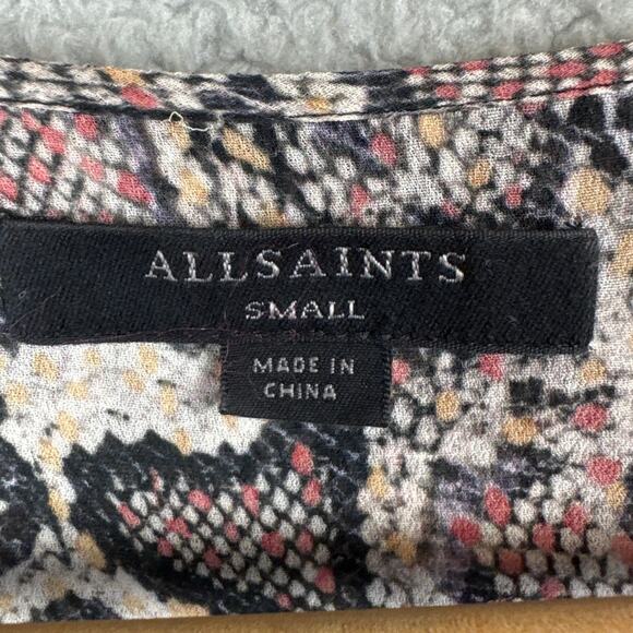 Allsaints Sheer Silk Blouse Penny Mirsa Snakeskin Faux Wrap Size S Designer Edgy - Picture 8 of 8